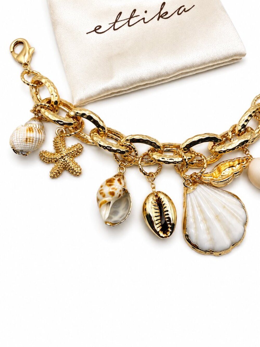 Ettika Mermaid Tears 18k Gold Plated Multi-Shell Charm Bracelet NWT - Picture 2 of 4